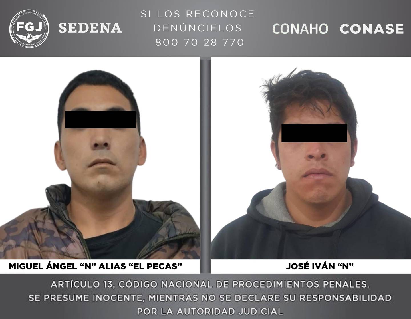 Ellos son los presuntos asesinos de Paola Salcedo. (Foto: Fiscalía Edomex)