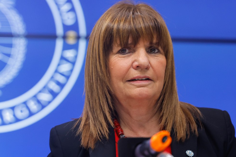 La ministra argentina de Seguridad, Patricia Bullrich, durante una rueda de prensa en Buenos Aires (Argentina). EFE/ Juan Ignacio Roncoroni