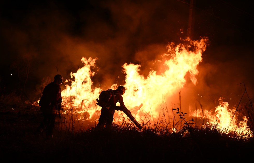 Bomberos combaten un incendio, el 3 de septiembre de 2024, en el Bosque Nacional de Brasilia (Brasil). EFE/ André Borges