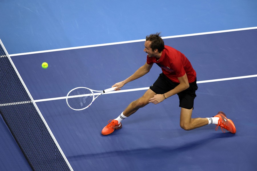 Medvedev en el partido contra Alcaraz