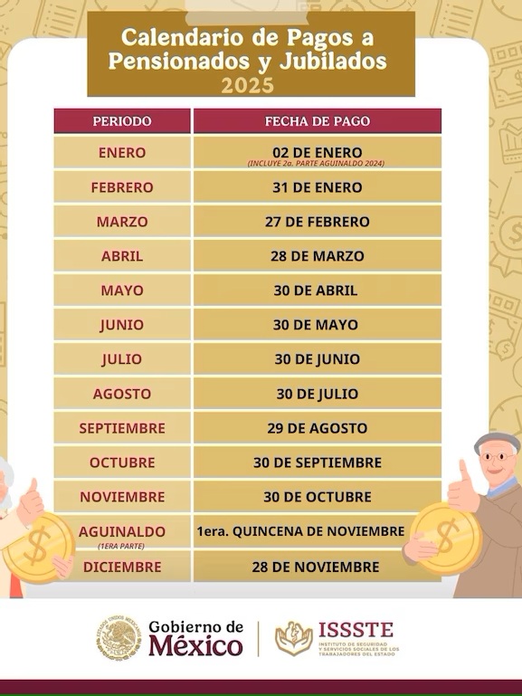 calendario-de-pago-de-pension-issste-2025 Pensión IMSS e ISSSTE: este día cae el pago correspondiente a octubre - calendario-de-pago-de-pension-issste-2025