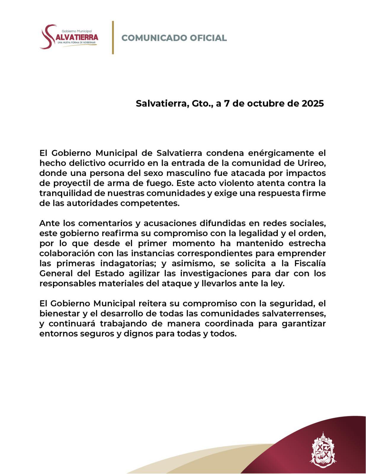 comunicado-de-salvatierra-por-ataque-contra-hombre-en-vivo Video: Disparan contra hombre que denunciaba baches en vivo; "me estoy muriendo", dijo - comunicado-de-salvatierra-por-ataque-contra-hombre-en-vivo