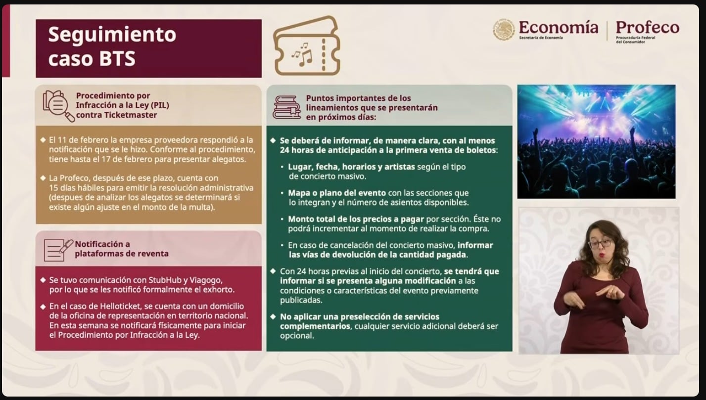 Profeco alista lineamientos para la compra de boletos de conciertos tras el caso BTS