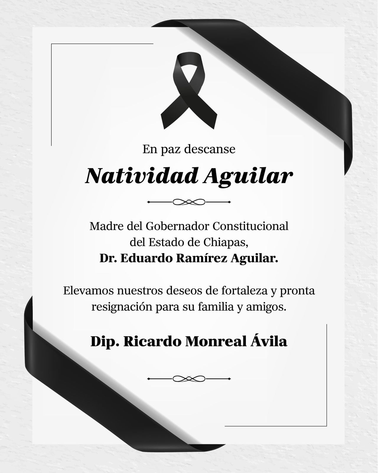 Ricardo Monreal lamenta la pérdida de Eduardo Ramírez