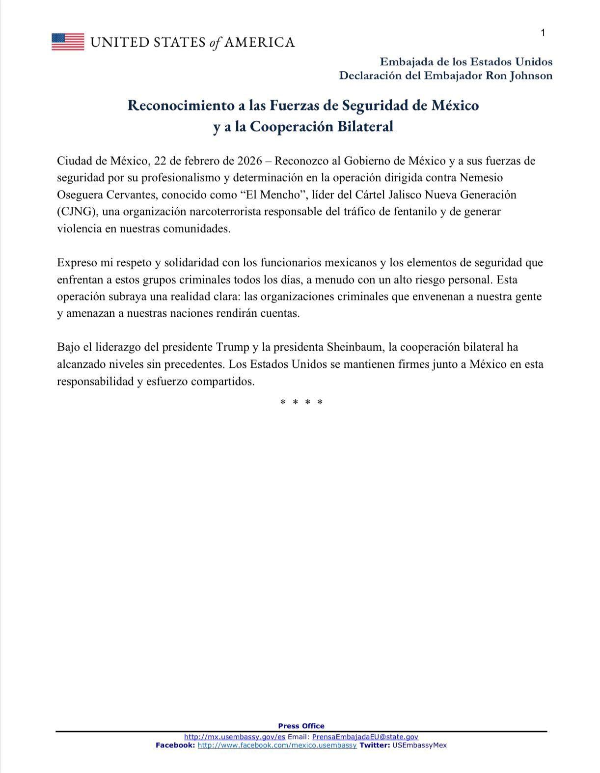 a2wmqbhfxrfyhc36mxo72fsfiu Comunicado del embajador Ron Johnson sobre la detención de El Mencho.