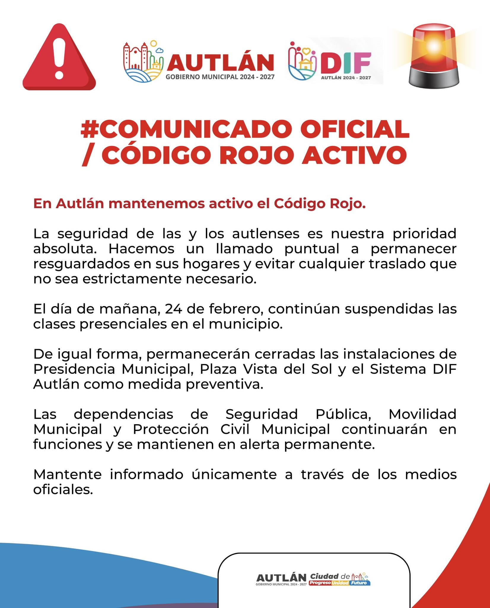 Gobierno de Autlán mantiene Código Rojo
