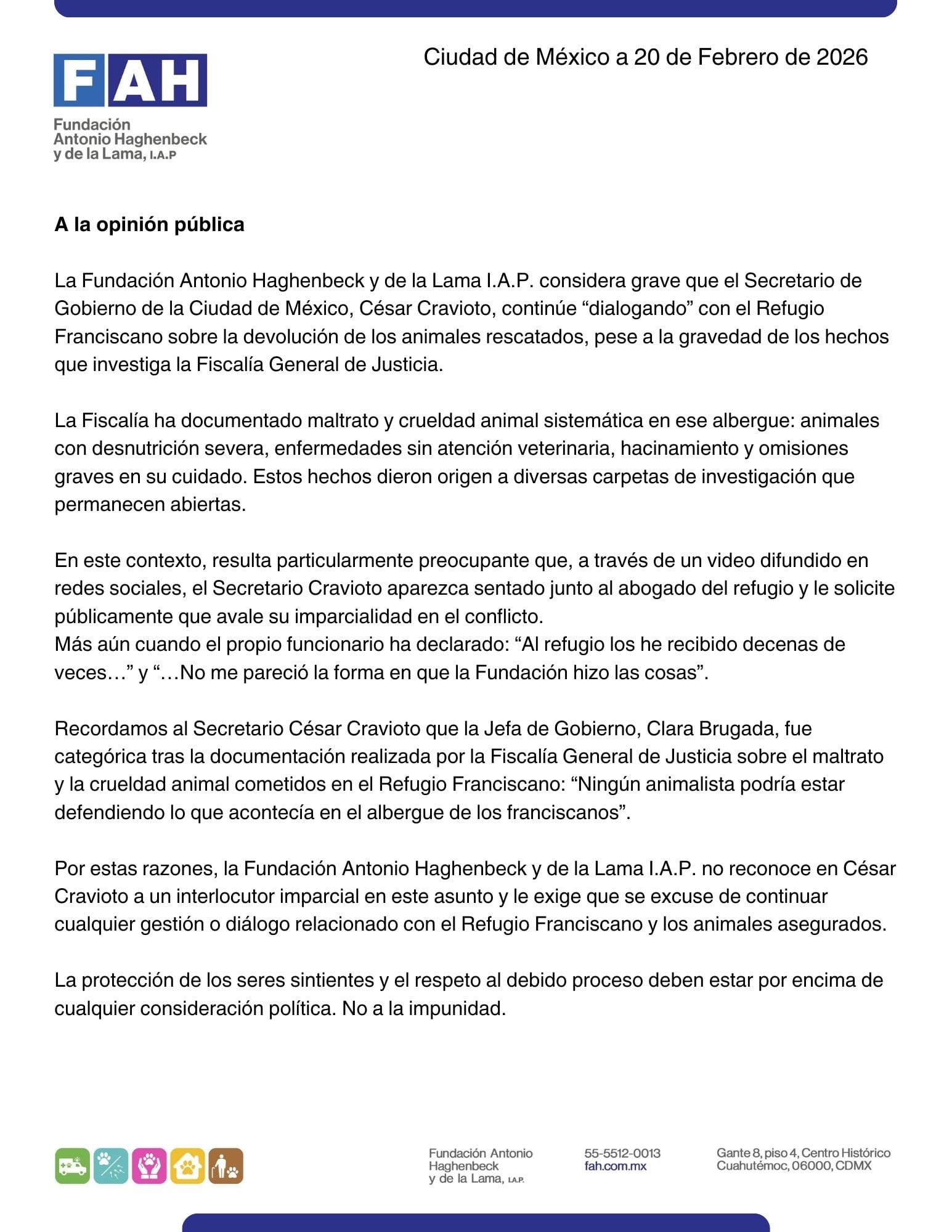 Fundación Haghenbeck acusa imparcialidad de César Cravioto