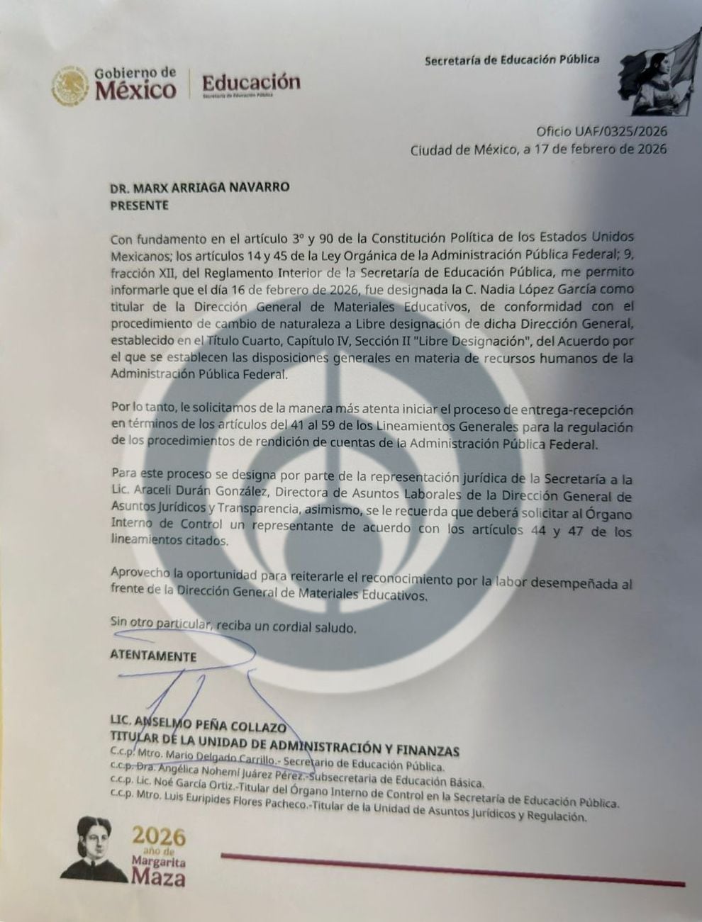 ezfvei32xrc4xdp2z6wqd6gra4 Marx Arriaga recibe oficio de destitución en la SEP