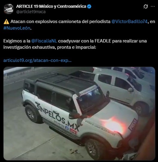 gwp6eo3ipndafed3sxdwl5gj4y Atacan con explosivos camioneta de periodista en Nuevo León