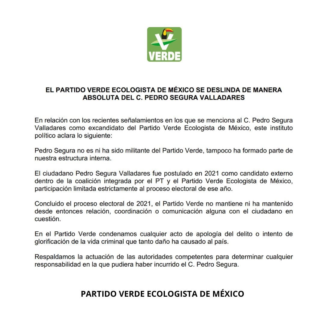 h64adscbnfeojpn5yyxuq3fz6u Partido Verde se deslinda de Pedro Segura por caso El Mencho