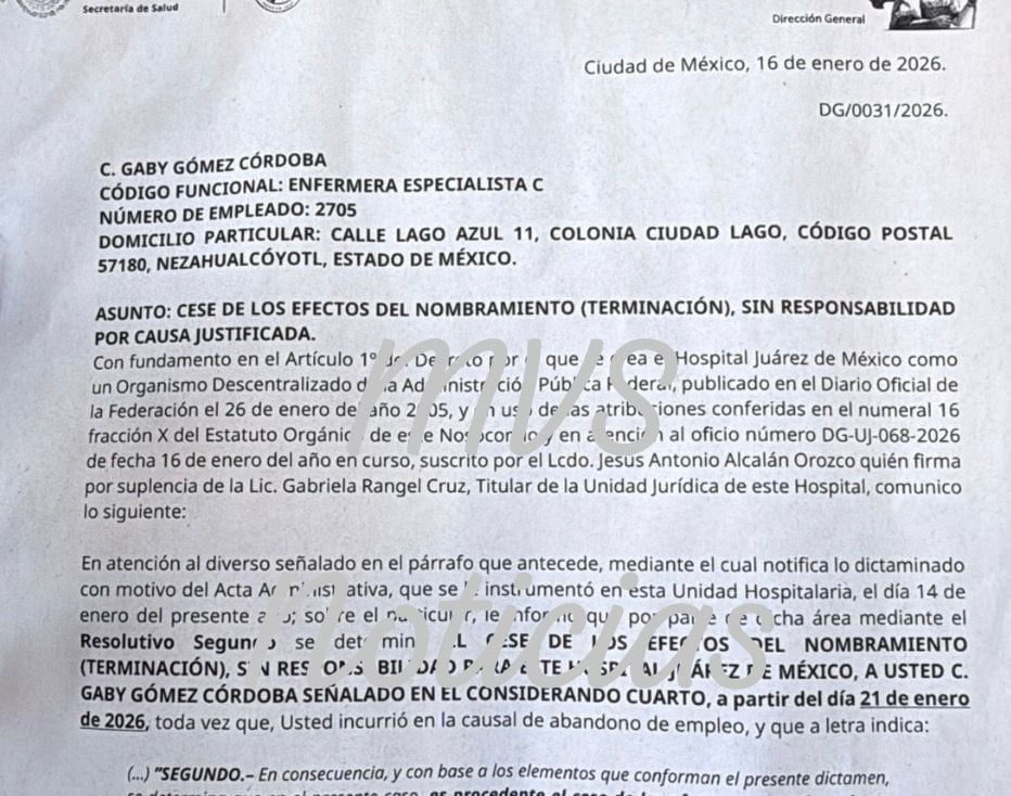 Gaby Gómez fue despedida del Hospital Juárez