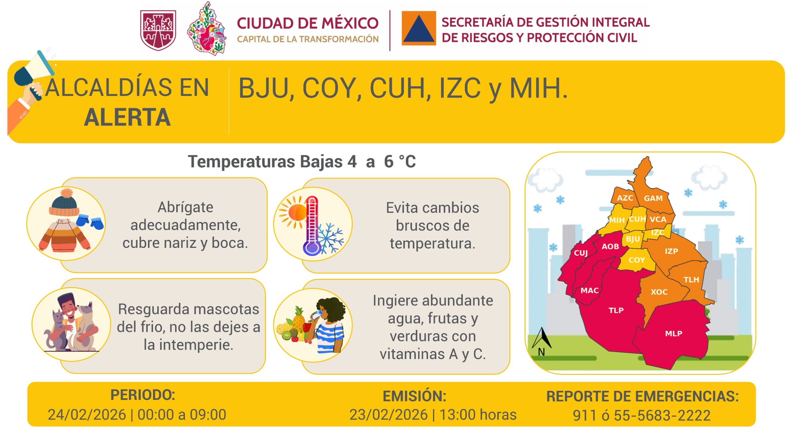 Alcaldías de CDMX con alerta amarilla por frío