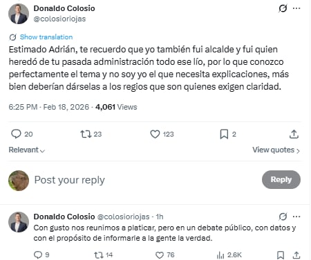 Colosio Riojas responde a Adrián de la Garza por reunión para hablar por el caso Next Energy