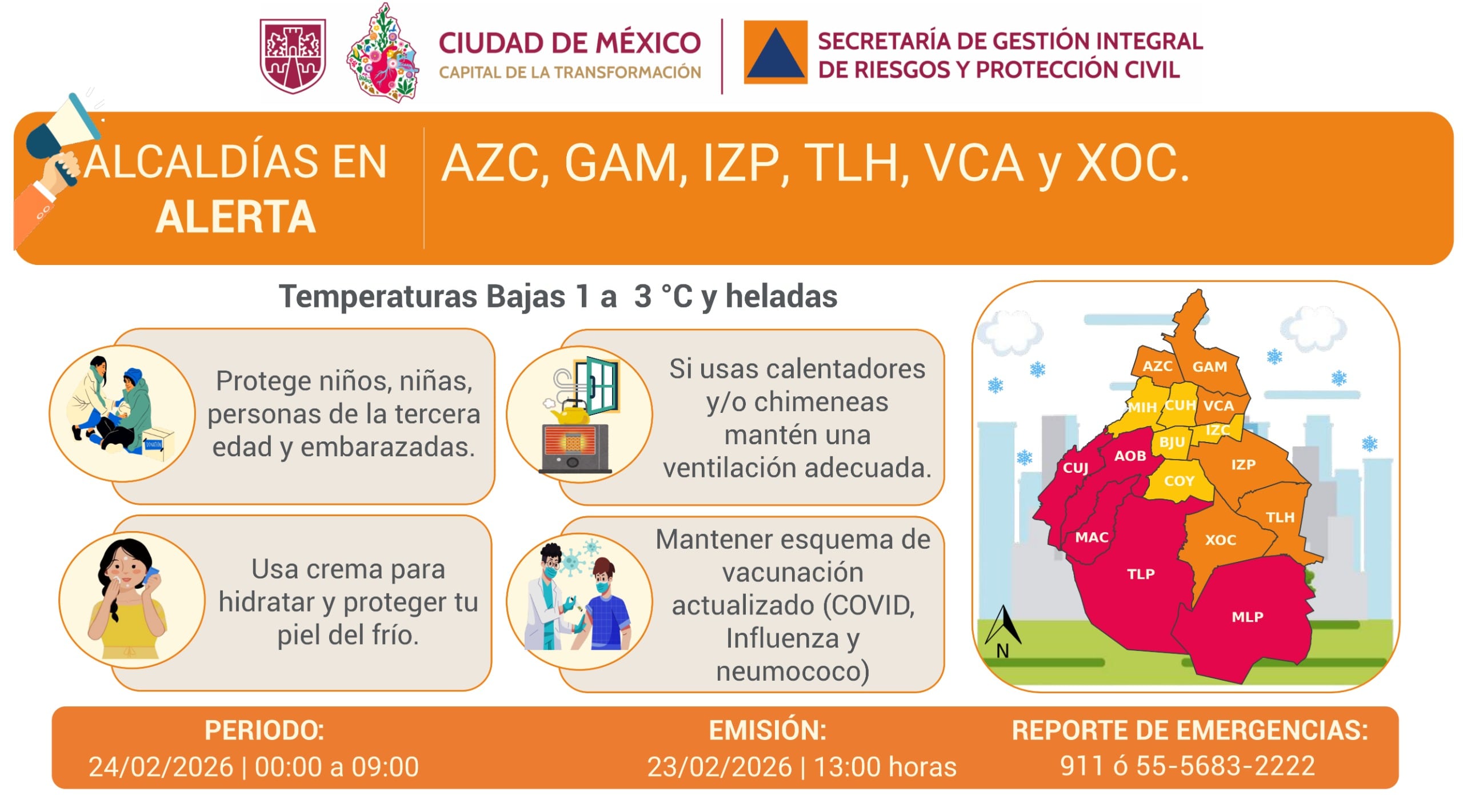 Alcaldías de CDMX con alerta naranja por frío