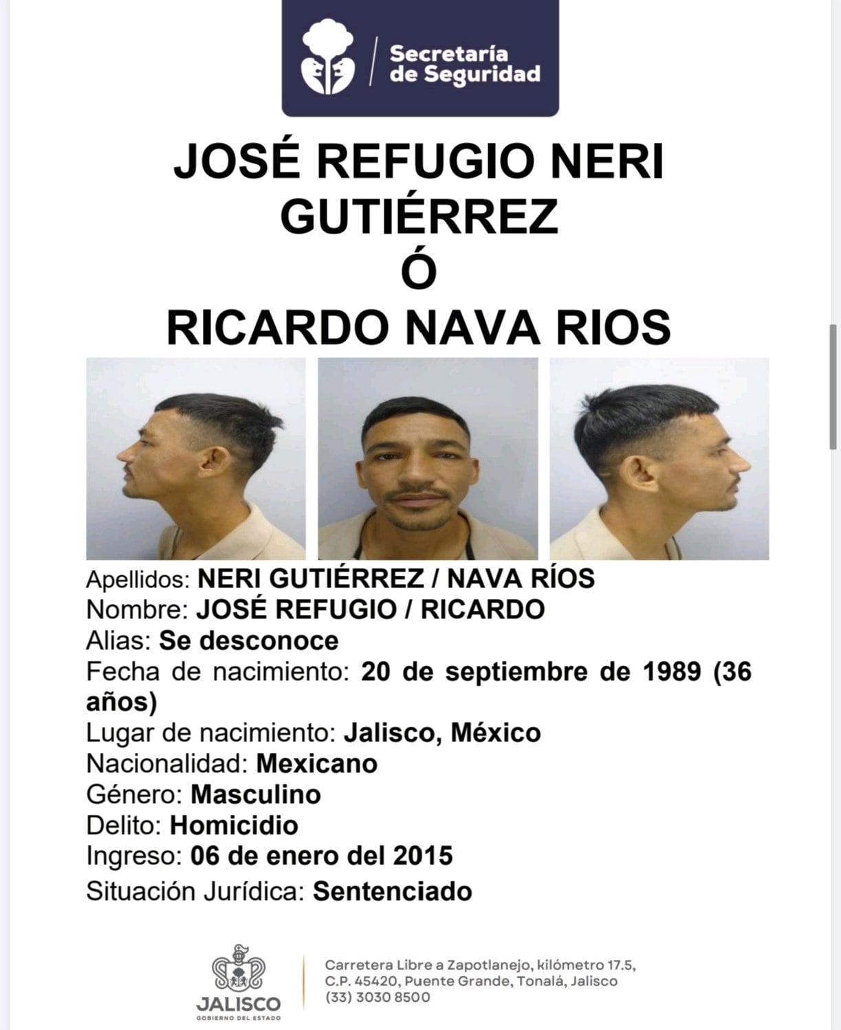 Ficha de José Refugio Neri Gutiérrez o Ricardo Nava Ríos