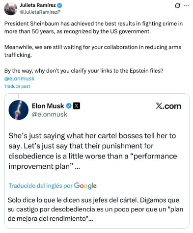 Julieta Ramírez se lanza contra Elon Musk en defensa de Claudia Sheinbaum