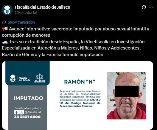 Sacerdote extraditado es procesado en Jalisco por abuso