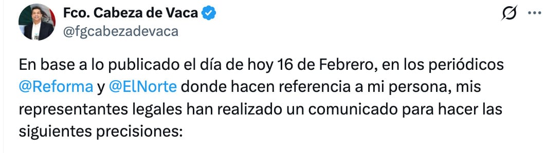 Francisco García Cabeza de Vaca revela amparo contra orden de extradición desde Estados Unidos