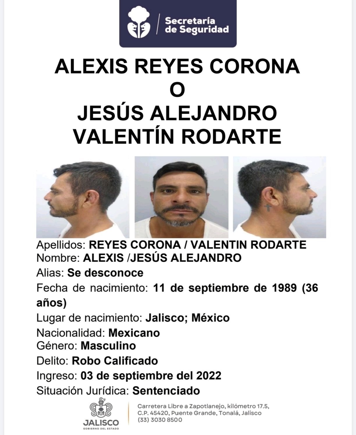 Ficha de Alexis Reyes Corona o Jesús Alejandro Valentín Rodarte