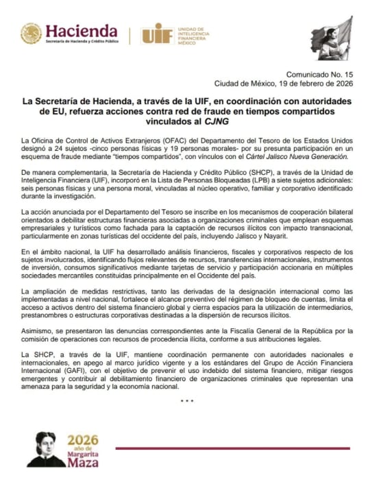 Secretaría de Hacienda colabora con el gobierno de Estados Unidos para frenar fraudes de tiempo compartido