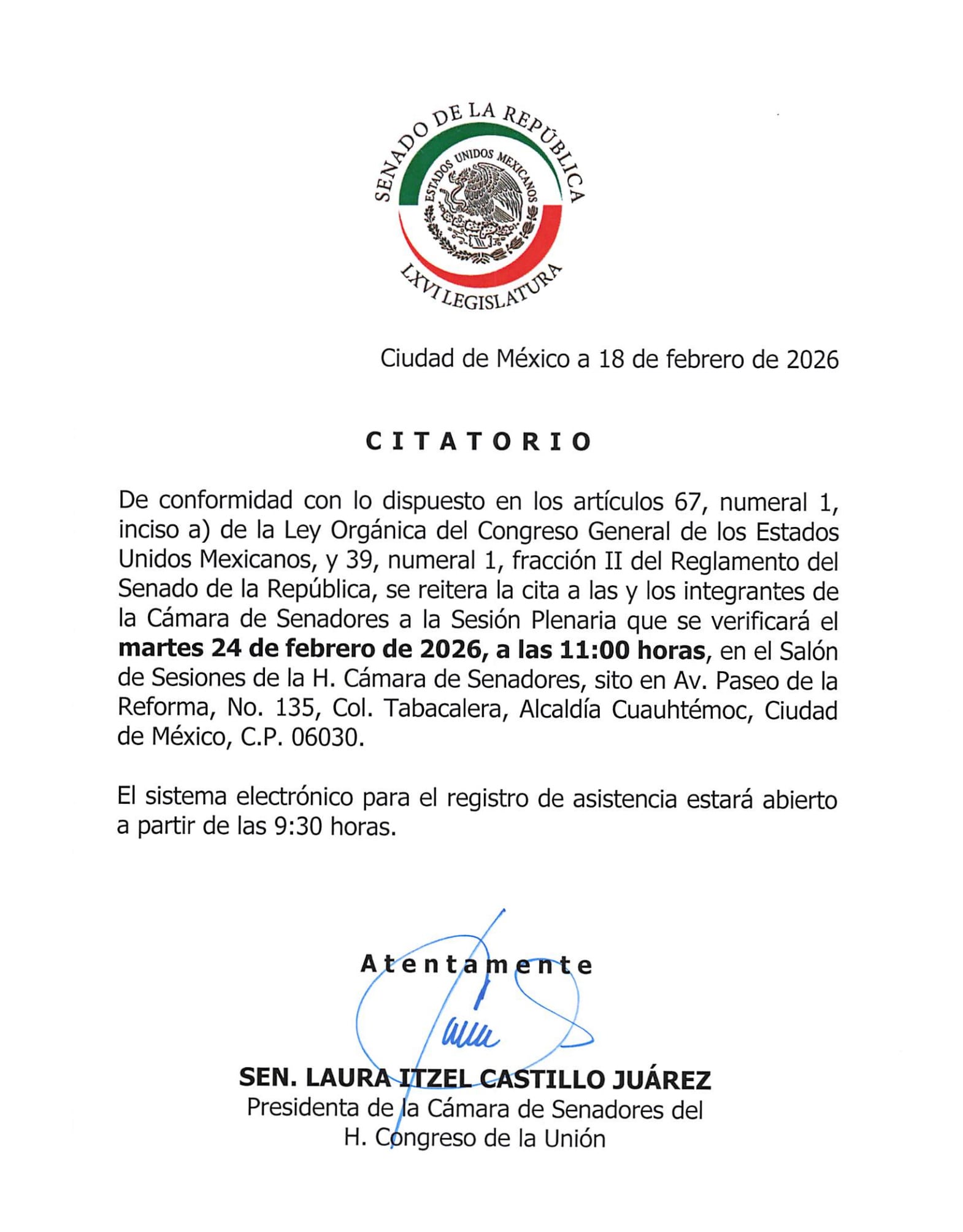 Senado discutiría sobre El Mencho en el Pleno en sesión ordinaria del martes 24 de febrero