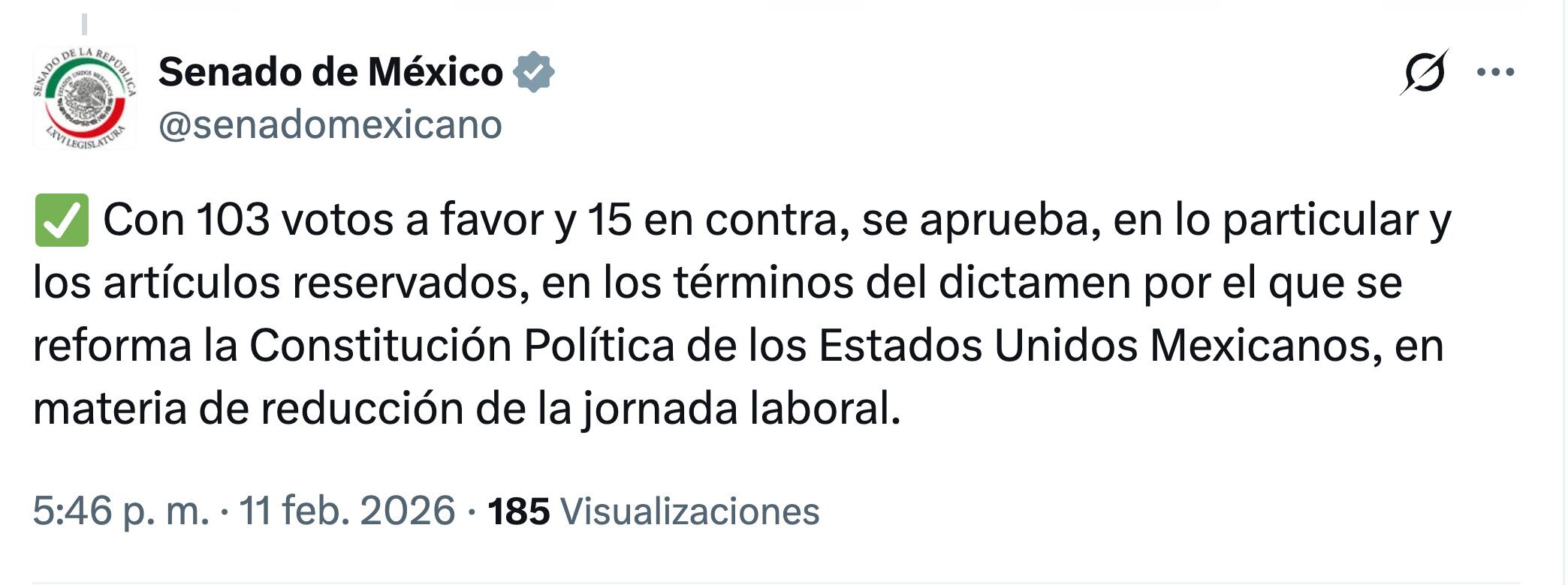 Senado aprueba en lo particular la reforma de las 40 horas