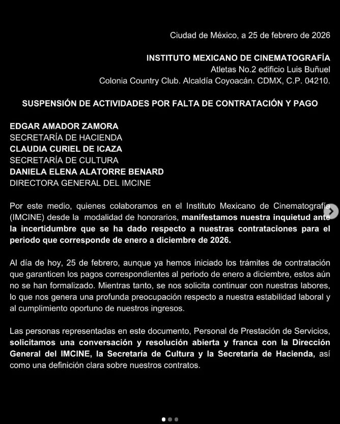 Conflicto en el IMCINE: anuncian paro por esquema de honorarios