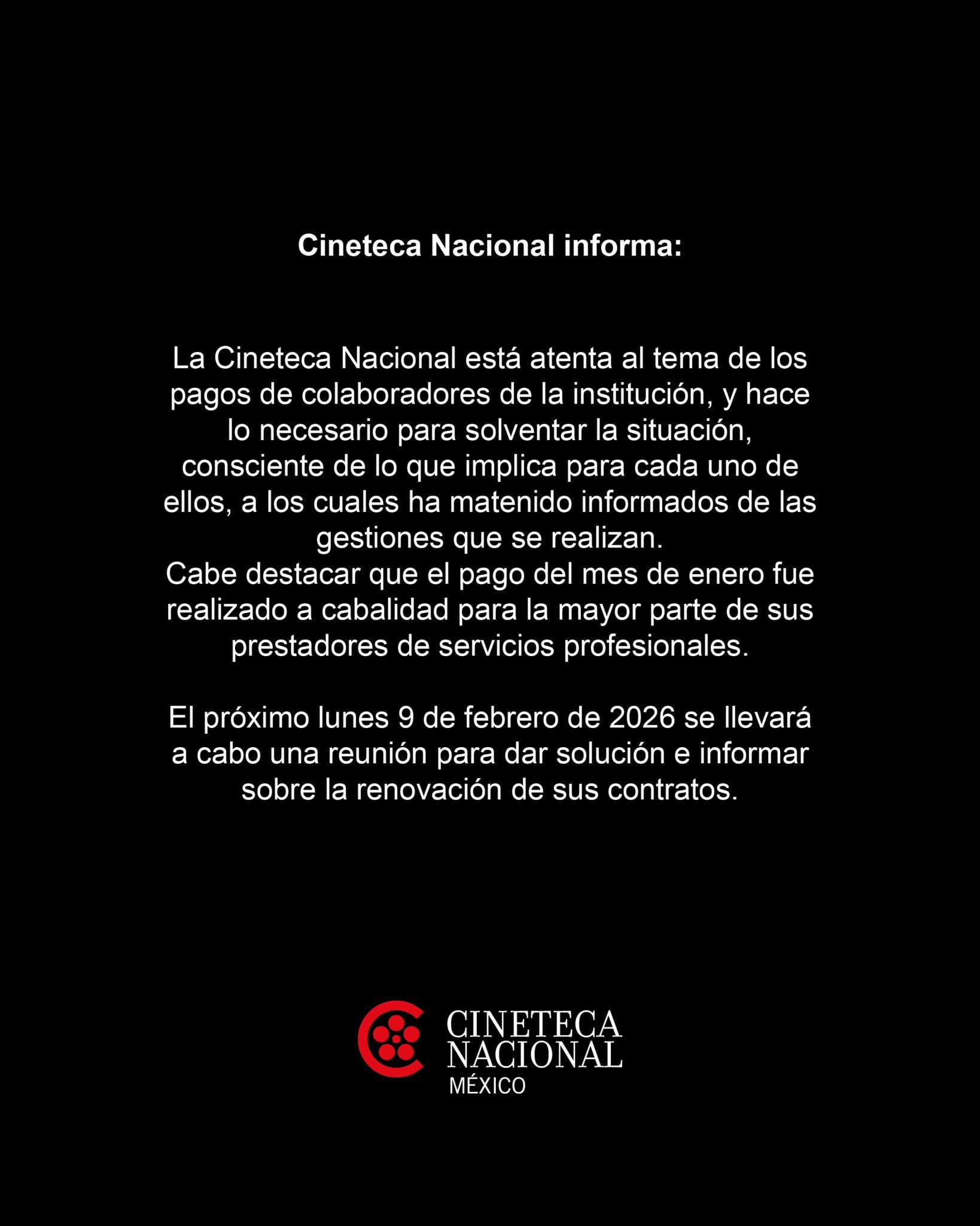 Comunicado de la Cineteca Nacional sobre el posible paro por precariedad laboral.