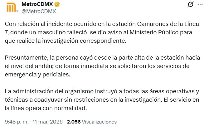Hombre muere en Metro CDMX tras caer por explosión de su celular