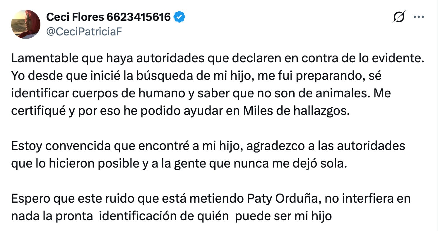 Ceci Flores responde a directora de Servicios Periciales