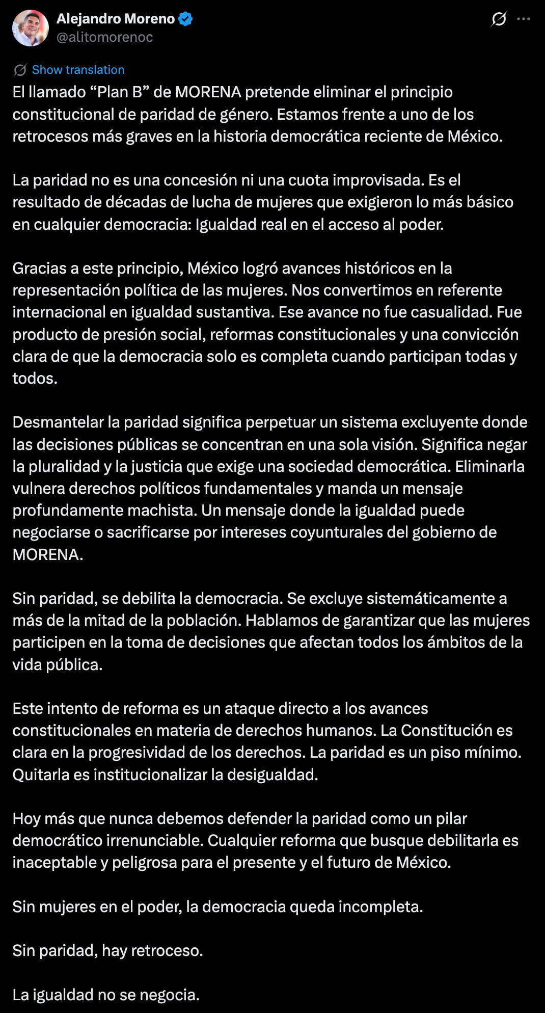 PRI acusa retroceso en paridad y va contra el Plan B electoral