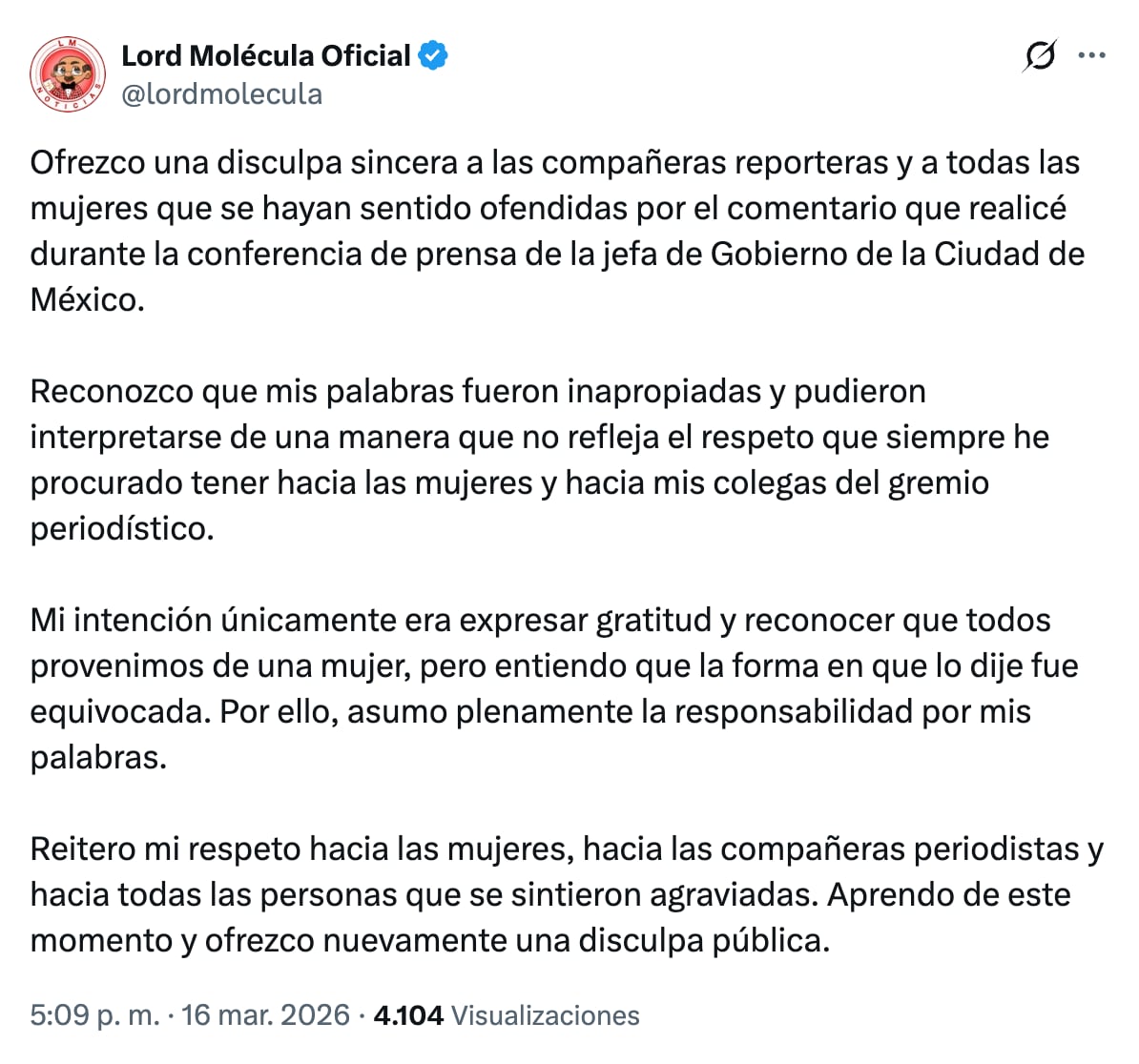 Lord Molécula se disculpa por comentario sobre los senos de mujeres