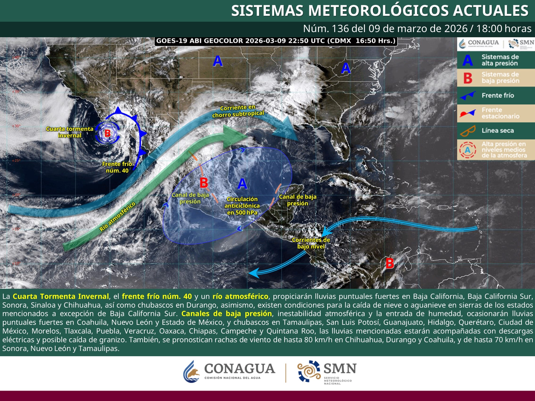 Cuarta tormenta invernal llegará este martes 10 de marzo