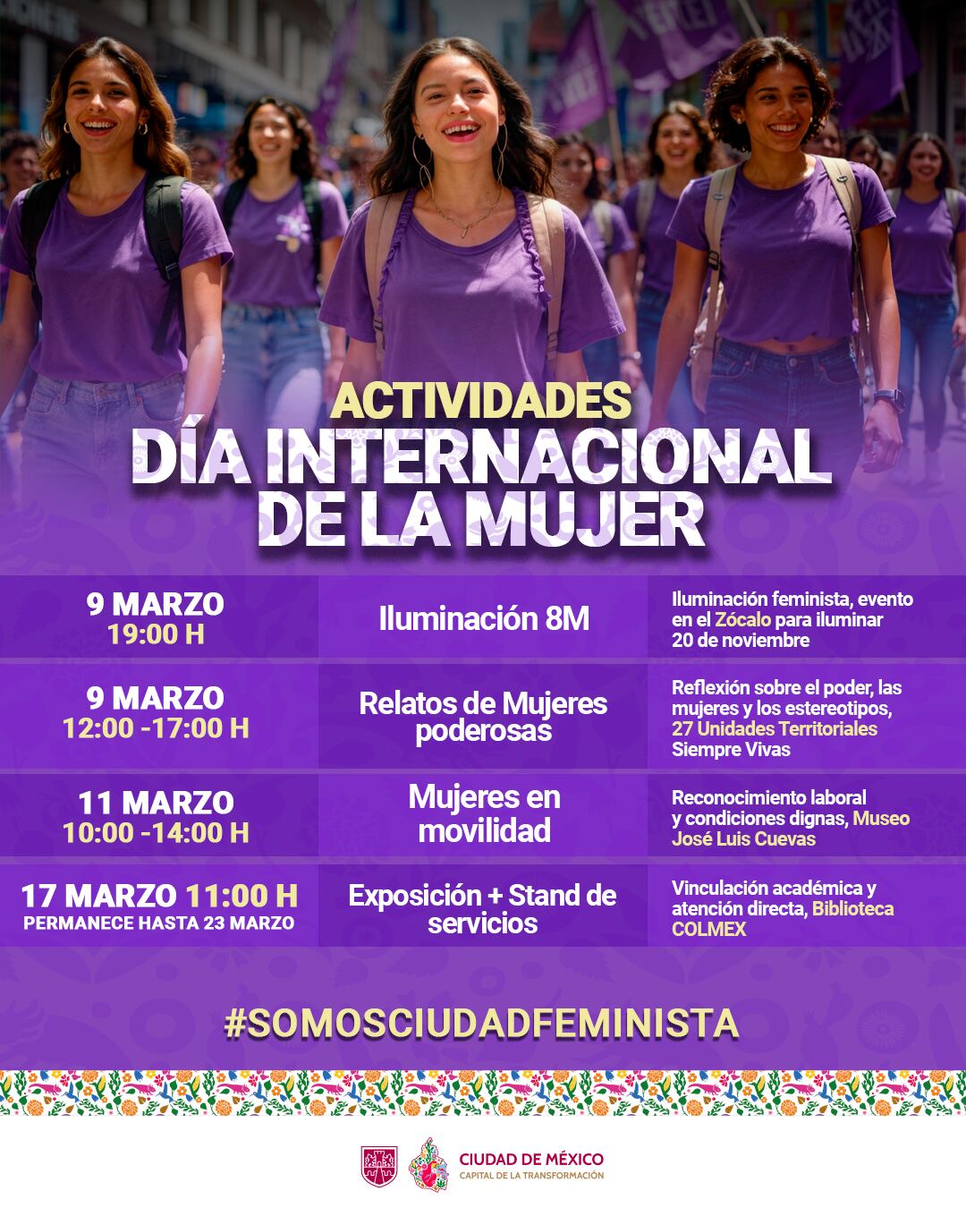 Actividades en CDMX por el Día Internacional de la Mujer