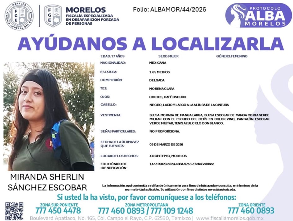 Desaparece otra alumna en Morelos