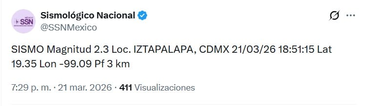 Microsismo en Iztapalapa de 2.3