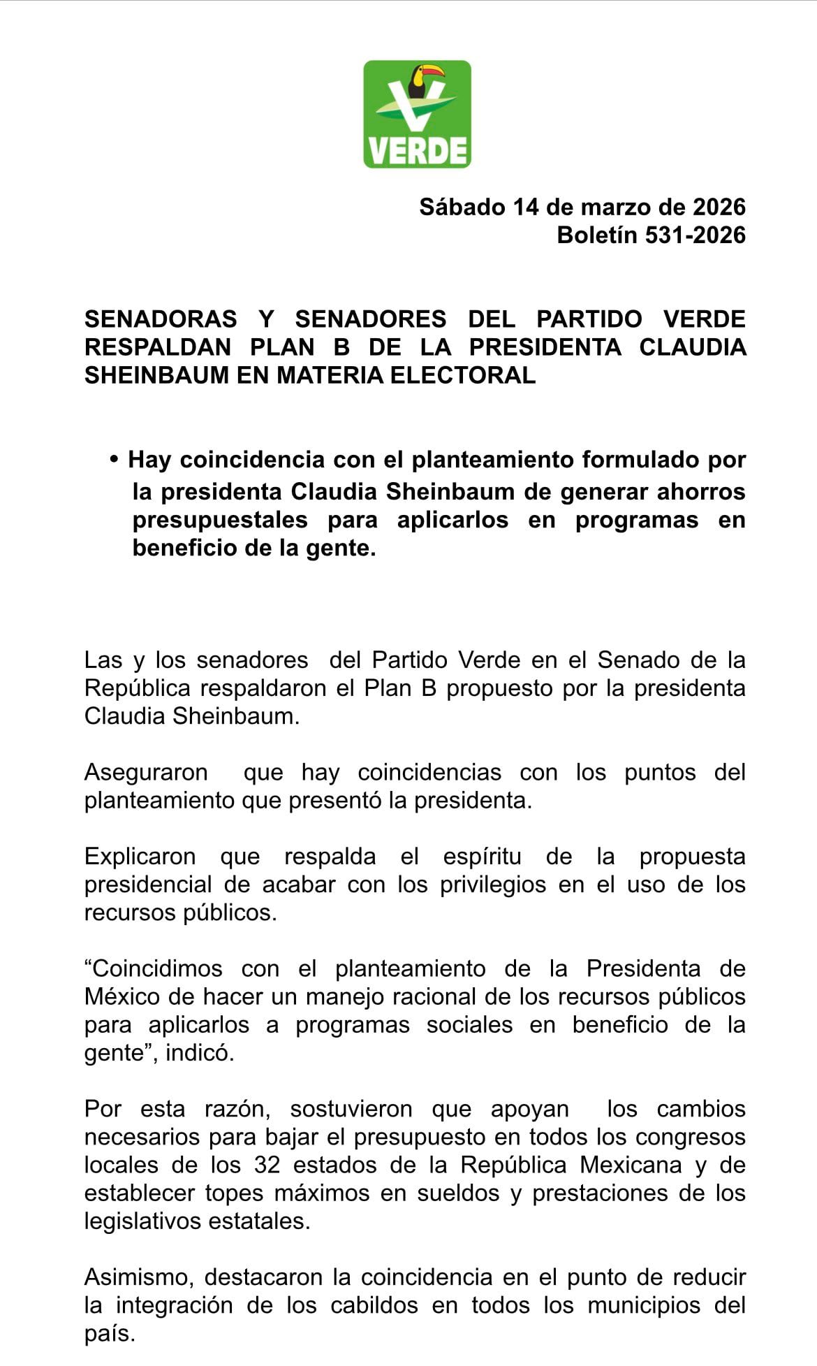 lcwvbz5wongrdpwg7yqkxyj5oi Partido Verde ve coincidencias con el Plan B en estos puntos