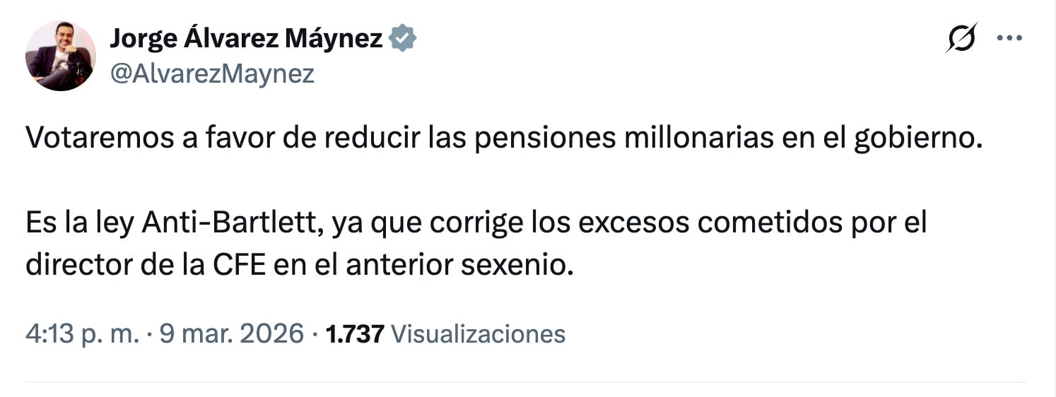 Jorge Álvarez Máynez adelanta voto a favor de la reforma de pensiones