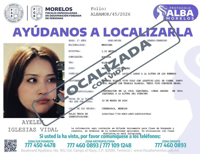 FGE desactiva boletín de búsqueda de Ayelen Iglesias Vidal.