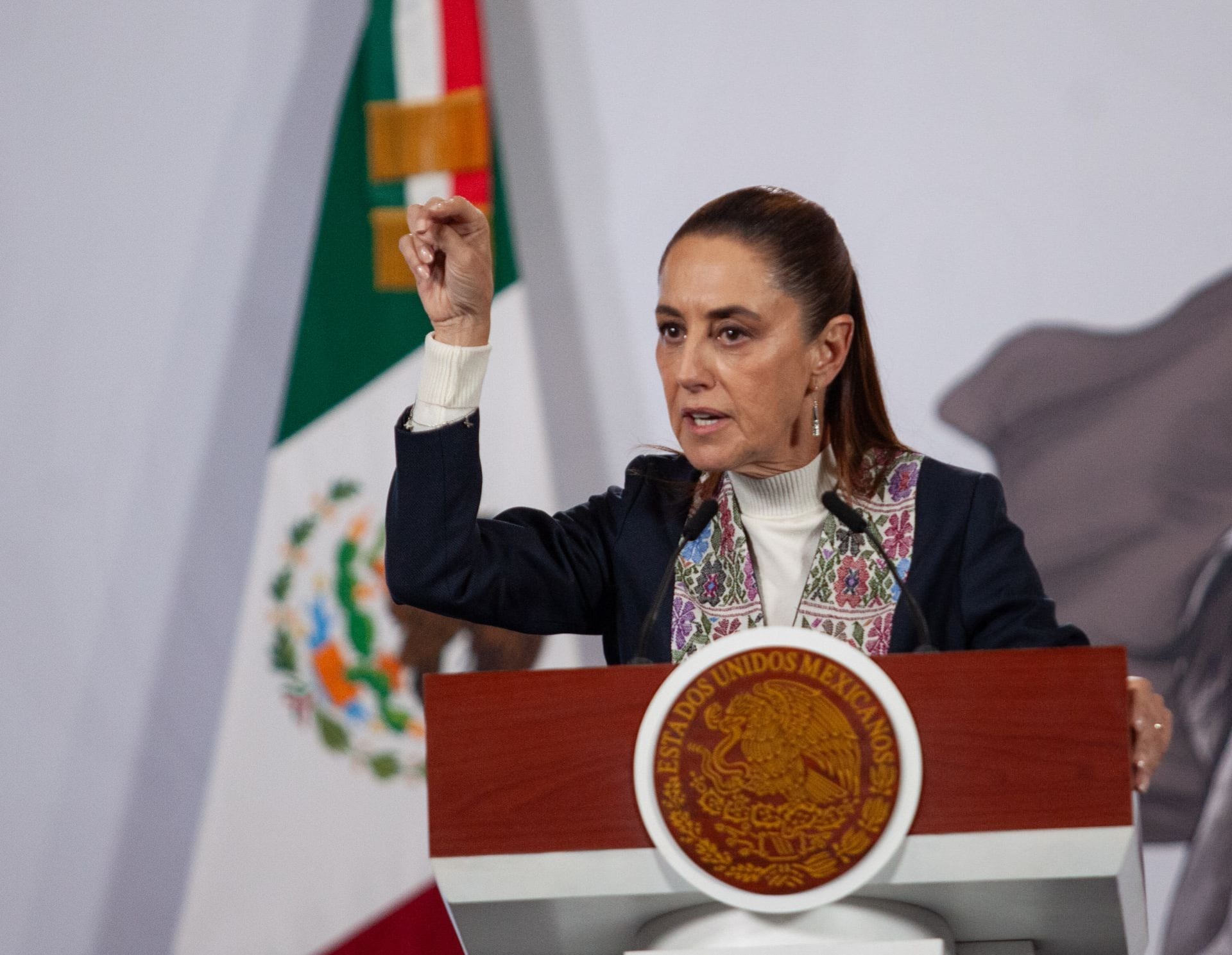 Claudia Sheinbaum Pardo, presidenta de México durante conferencia en Palacio Nacional