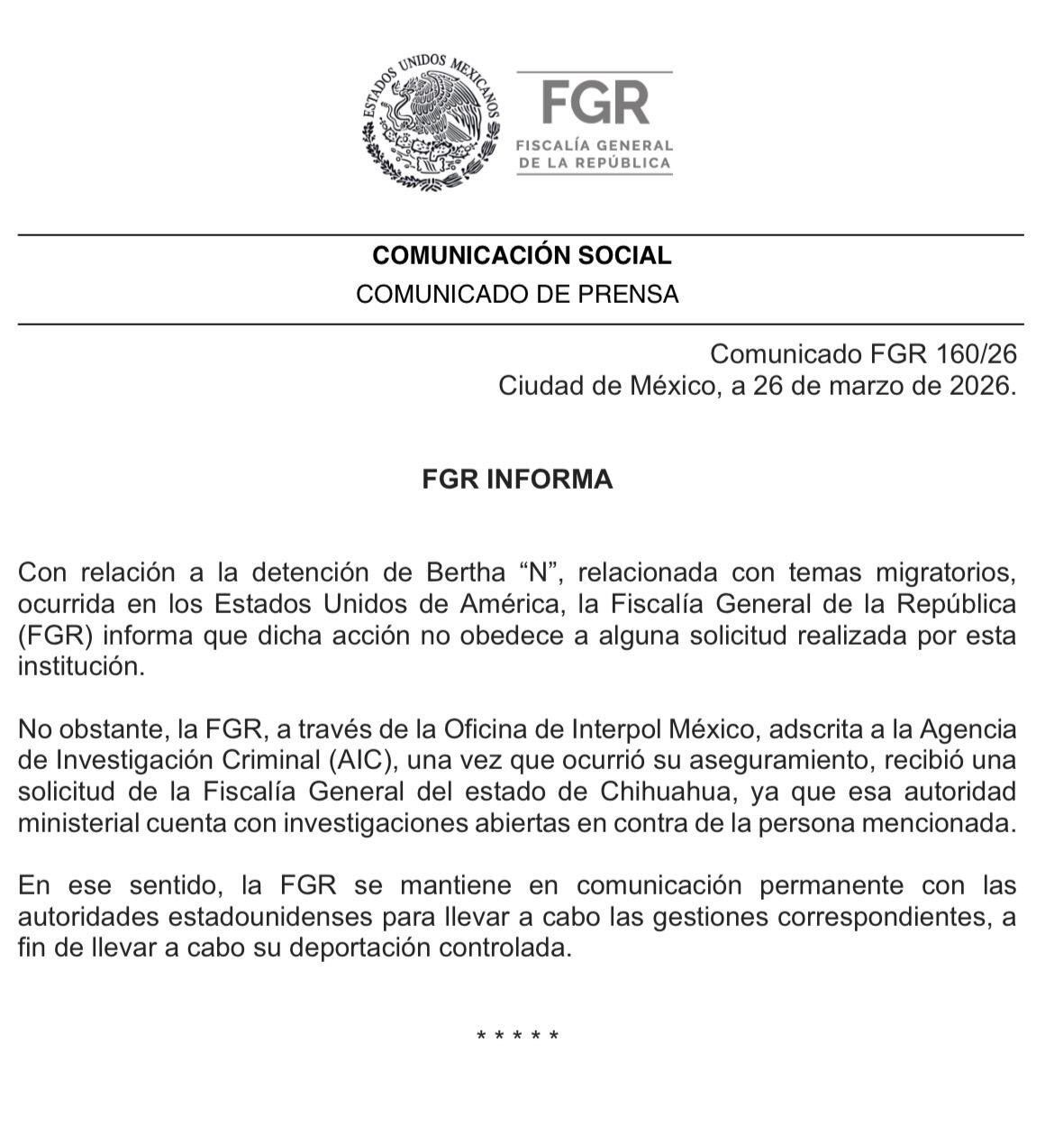 FGR inicia deportación de Bertha Olga Gómez Fong, esposa de César Duarte