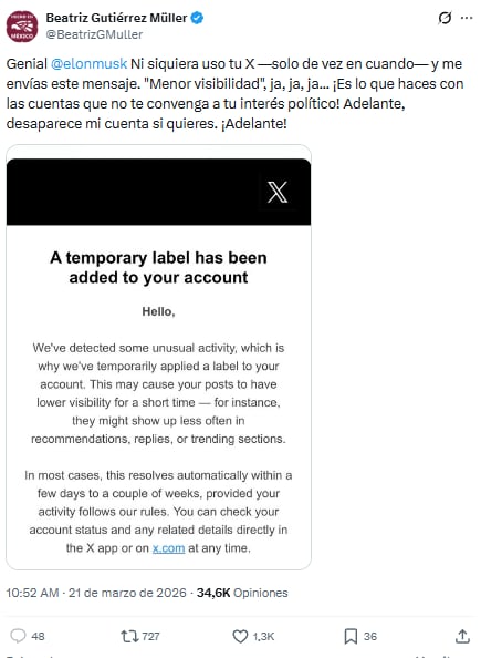 qyddcf7pr5dizozijx5ubkfjeq Beatriz Gutiérrez Müller cuestiona a Elon Musk tras bloqueo en X