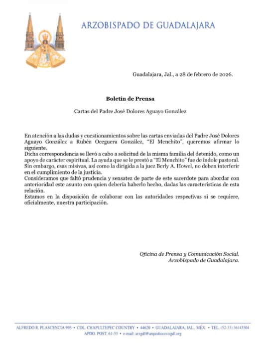 Iglesia considera imprudente, pero no delictiva, comunicación del Padre Lolo sobre El Menchito