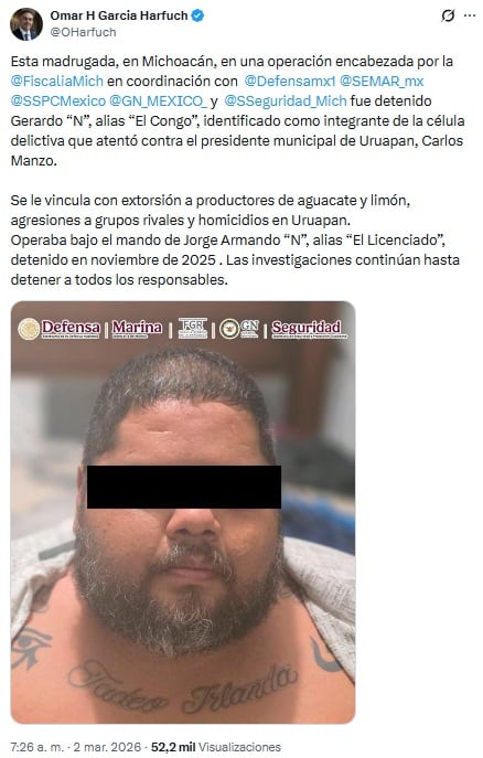 Capturan a ‘El Congo’ en Michoacán