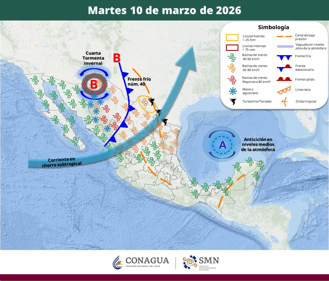 Cuarta tormenta invernal llegará este martes 10 de marzo