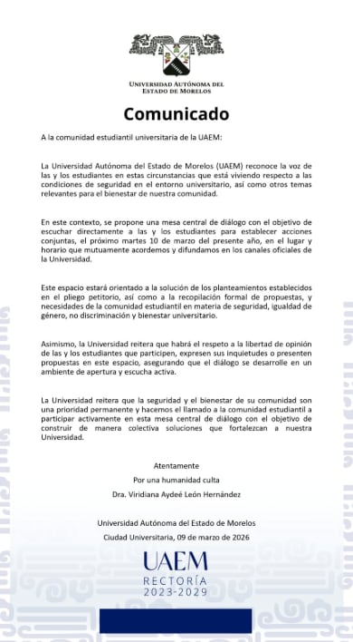 UAEM insta a estudiantes a dialogar sobre temas de seguridad