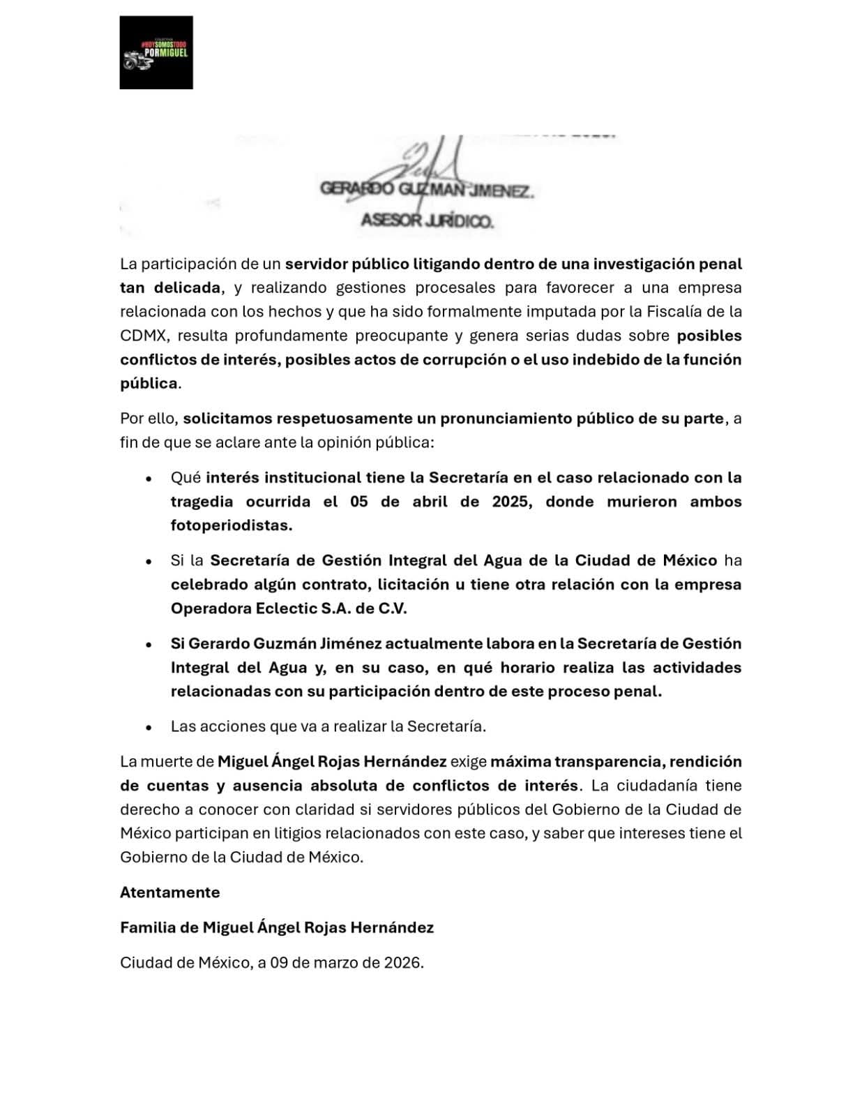 Familia de Miguel Ángel Rojas acusa conflicto de interés de abogado en caso AXE Ceremonia