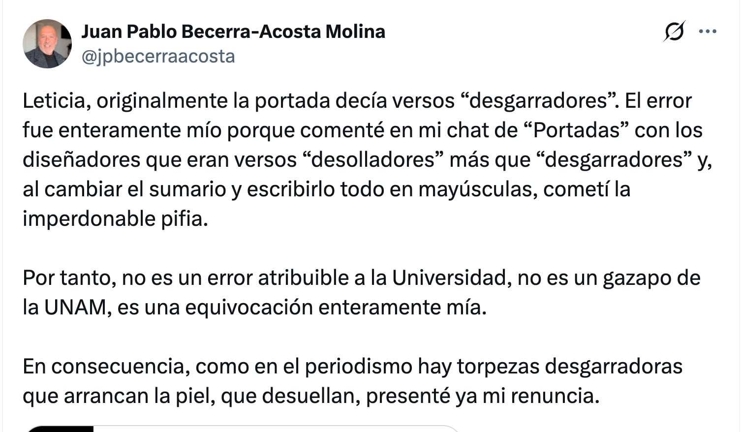 Juan Pablo Becerra-Acosta Molina renuncia a Gaceta UNAM