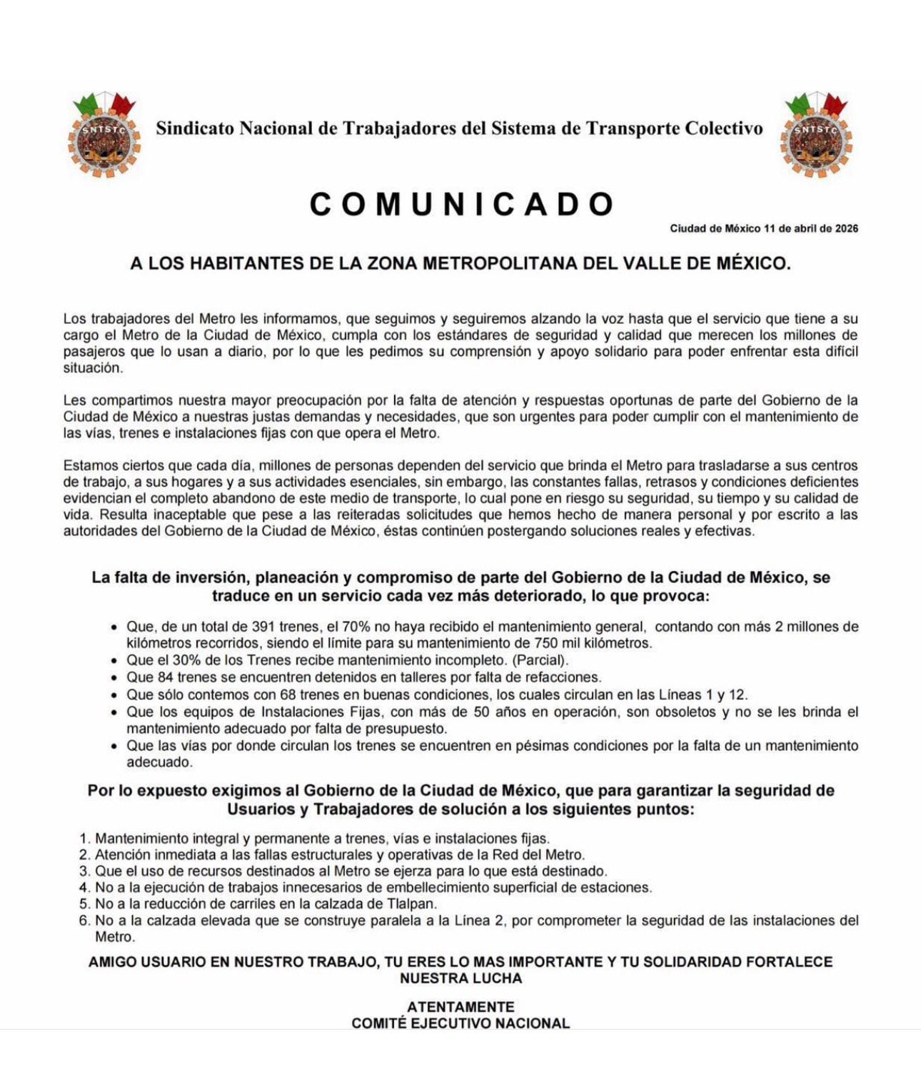 Sindicato Nacional de Trabajadores del Sistema de Transporte Colectivo