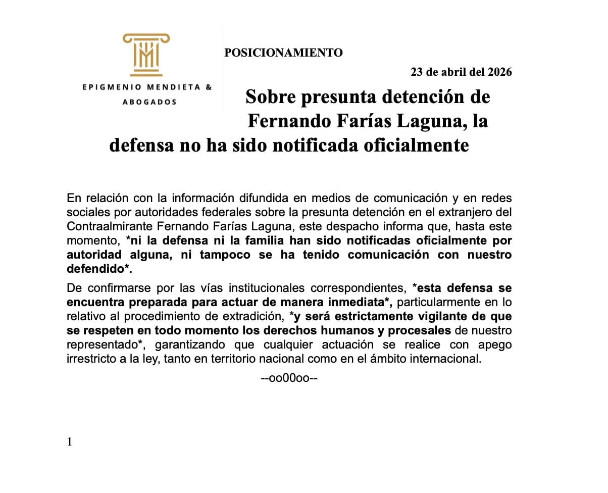 Defensa de Fernando Farías Laguna acusa falta de notificación en su detención